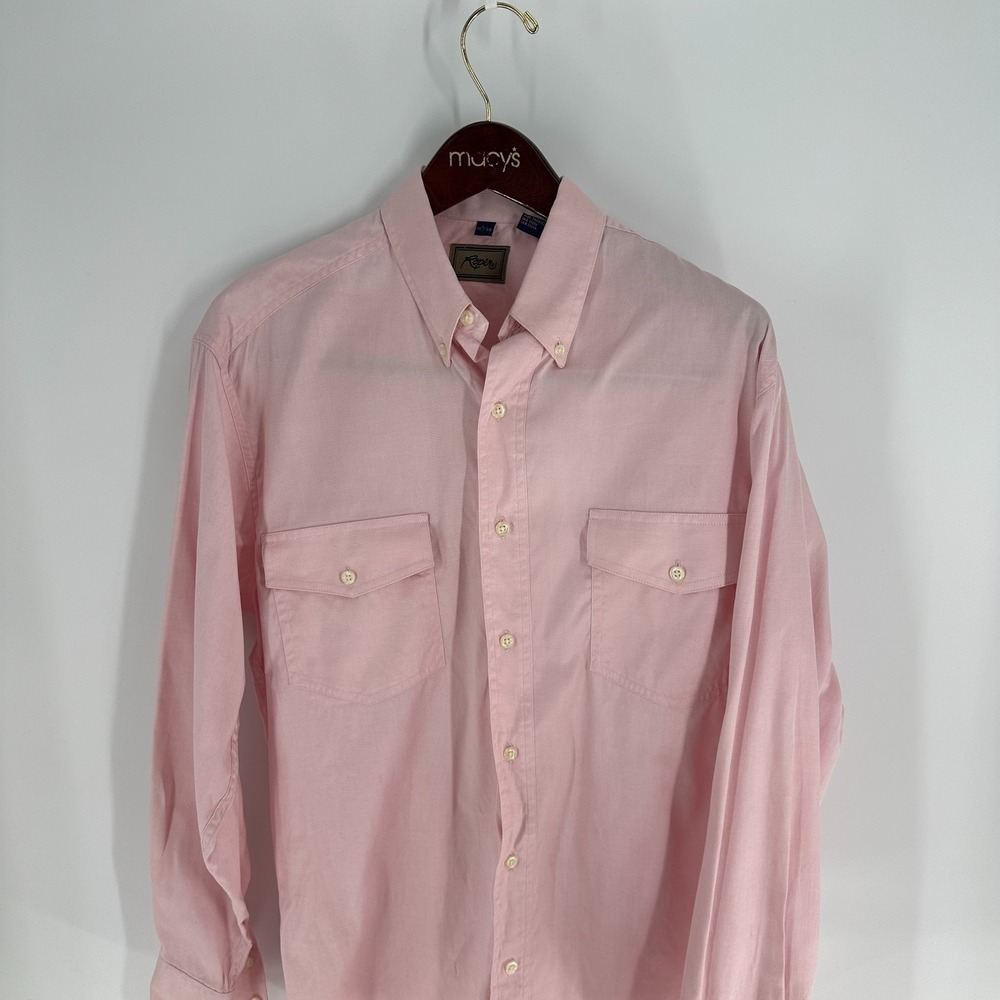 Roper Oxford Western Pockets Classic Button-Down Dress Shirt Peachy Pink Size 35